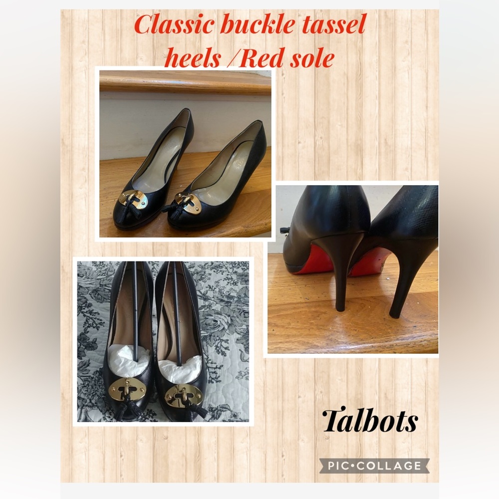 Classic talbots buckle tassel heels with red sole for that unique look